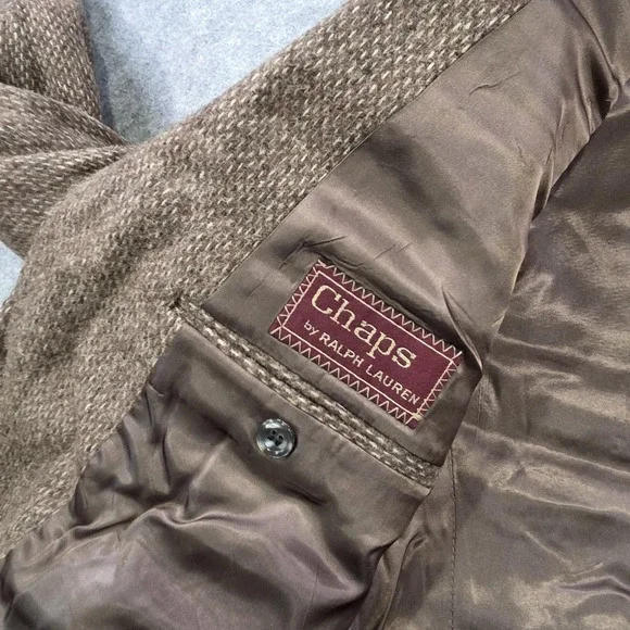 Vintage Chaps Ralph Lauren Blazer Mens 40? Brown Herringbone Wool Tweed Coat USA
